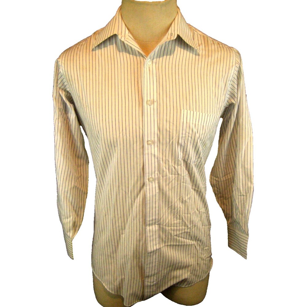 Mens Van Heusen Blue Stripe Oxford Cotton Blend LS Dress Shirt sz 15x34/35